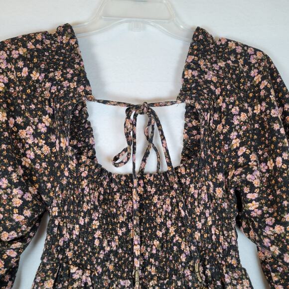 Free People Womens This Is Everything Floral Smocked Mini Dress Size Small Black - Picture 2 of 15